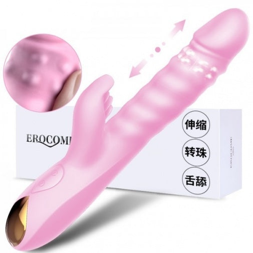 Erocome 摩羯座 兔子推撞旋转震动棒 - 粉红色